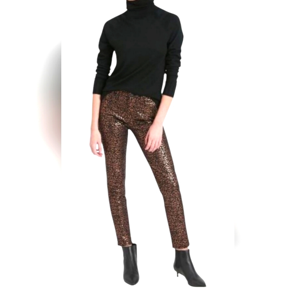 NWT $129 Banana Republic Womens Mid Rise Leopard Print Skinny Jeans
